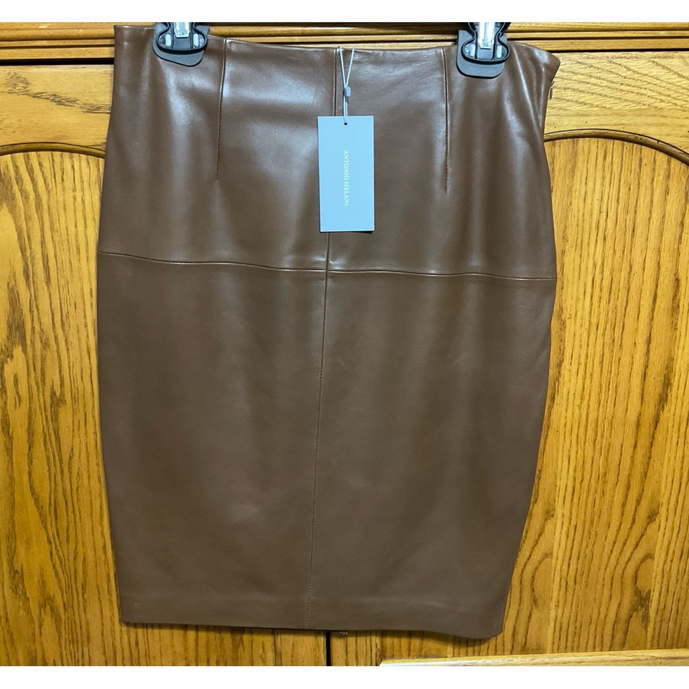 NEW ANTONIO MELANI TAN GENUINE LEATHER PENCIL SKIRT